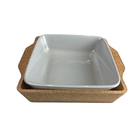 China Ceramic dish with cork tray/cork base 21.5*22.5*5.5cm factory