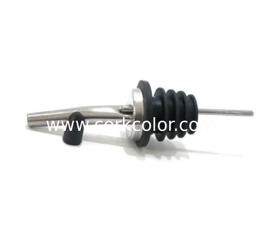 Customized Food Grade Stainless Steel Liquor Pourer with TPE/Silicon Stopper and Black Cap