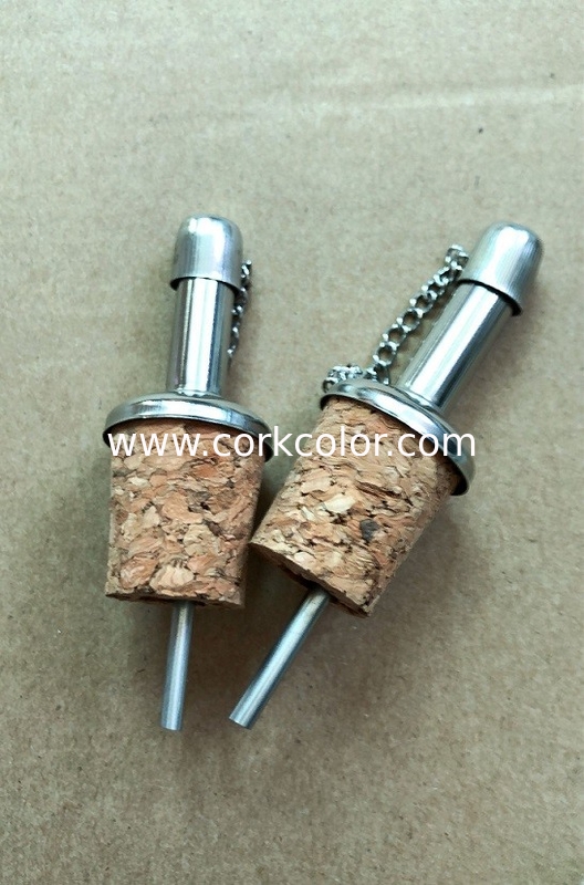 NEW Stainless Steel Cork Pourer Spout with Metal Cap for 20mm Wine Olive Oil Bottle