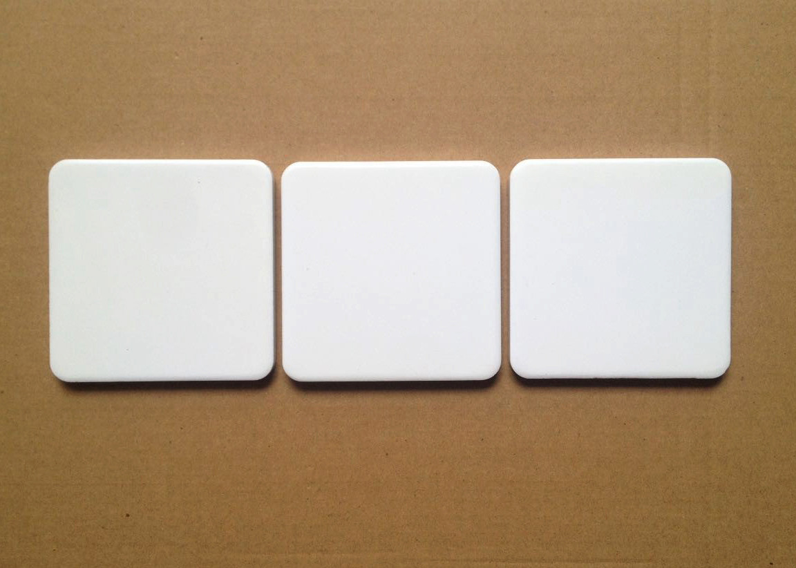 10cm*10cm blank, white, square, ceramic coasters with rounded corners