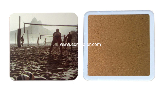 Square ceramic coaster with round corner,cork backing and UV printed/ silkscreen logo