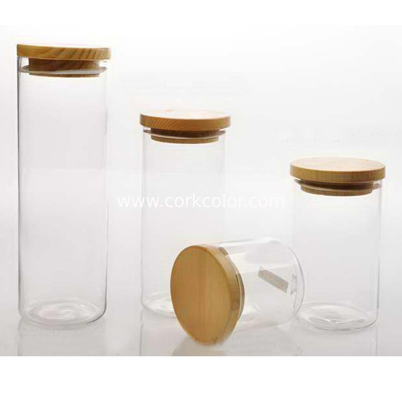 Cork glass jar with wooden or bamboo lid
