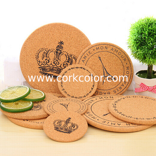 Hot Sale Cork Coaster with silkscreen printed logo, customized size is available