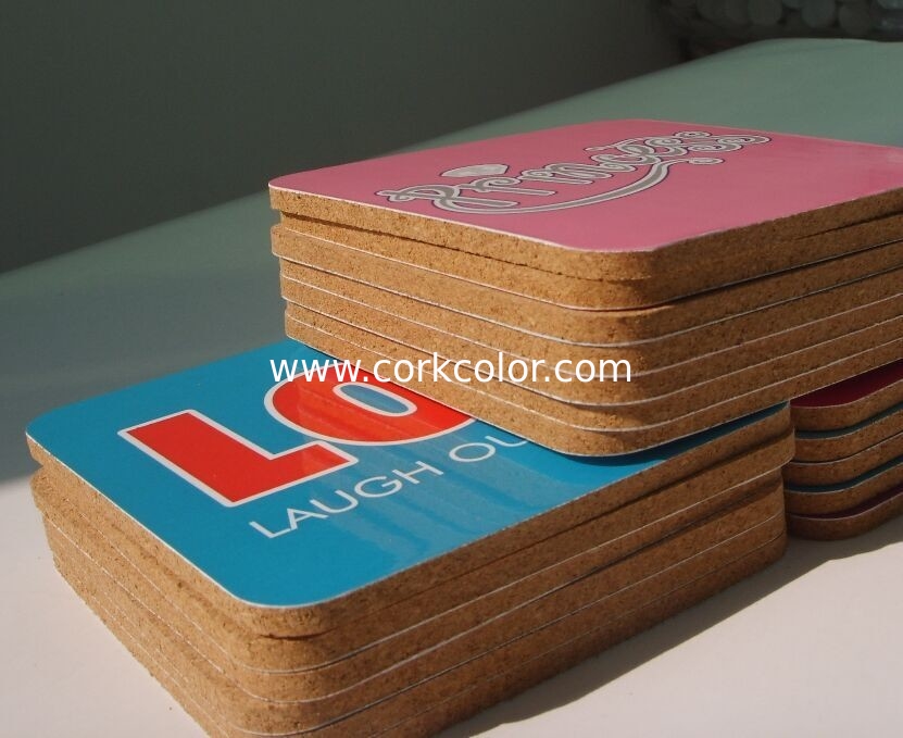 Sticker Lable Nature Cork Coaster with silkscreen logo, good for home and hotel