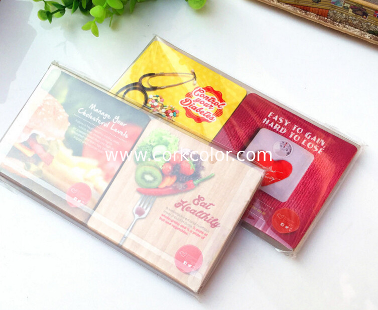 PVC box packaging Wooden cork coaster Customized size and printed logo for home and hotel