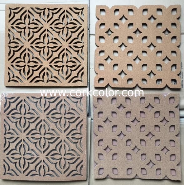 Cork cutout foam pin board with adhesive backing for wall application