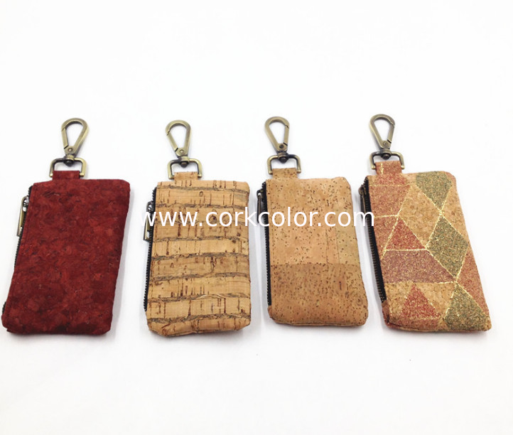 2017 Hot Sale Colored/ Natural Cork Coin Pouches with Brass Zipper