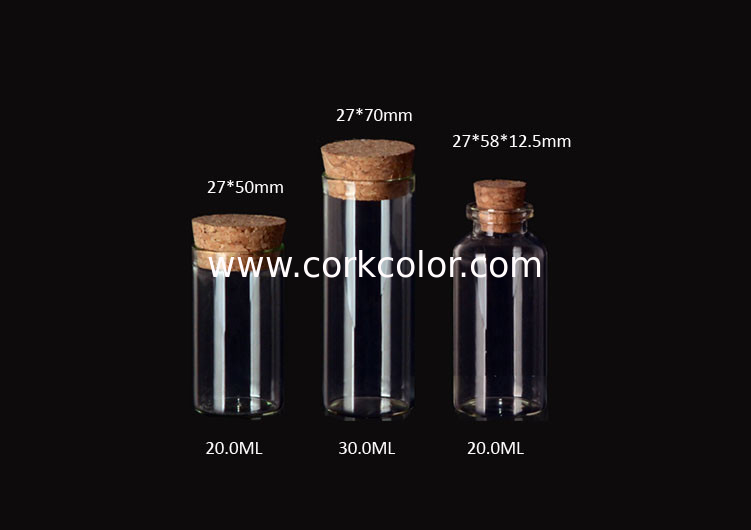27mm Hot Sale Glass Jars Bottles with Cork Lid, Glass Bottles, Good Quality and Competitive Price，20ML