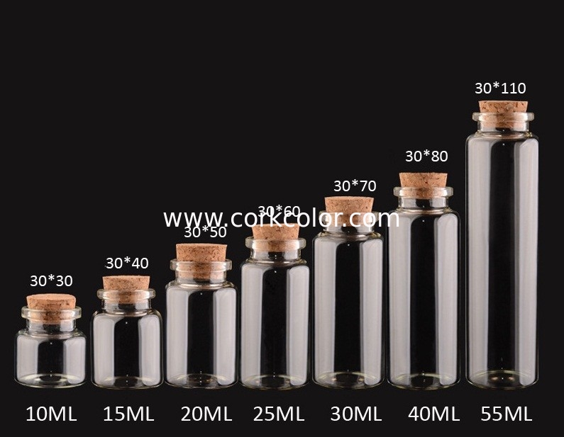 30mm  Good Quality Empty Glass Jars Bottles with Cork lid, Glass Bottles for Storage, Decoration