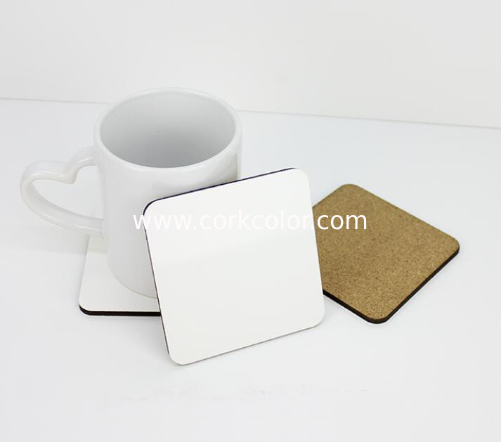 Glossy Square 4''x4'' Sublimation MDF Coasters with Cork Back, 3mm thickness