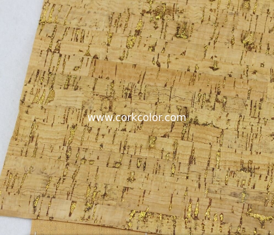 Popular Shiny Gold Fleck Nature Cork Fabric/Leather for Bag, Wallet, Decoration