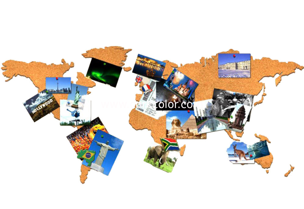New Style Factory Wholesale 16 Pieces Adhesive Corkboard World Map for a Gift