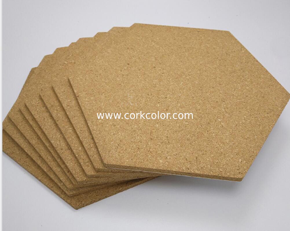 China Wholesale 12'' Hexagon Adhesive Cork Tile for Notice Bulletin Board in Nature Color
