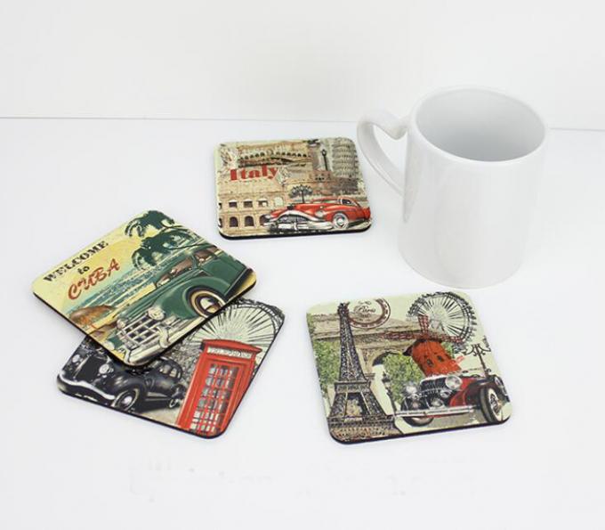 Glossy Square 4''x4'' Sublimation MDF Coasters with Cork Back, 3mm